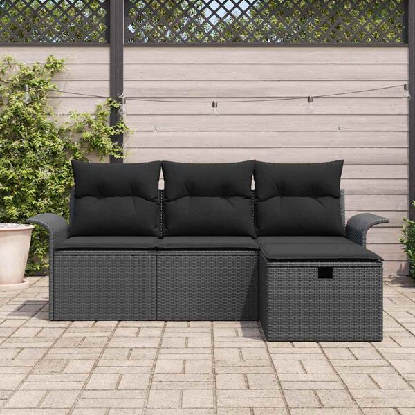 vidaXL Ensemble de canap&eacute; de jardin avec coussin 4 pcs Noir Poly rotin