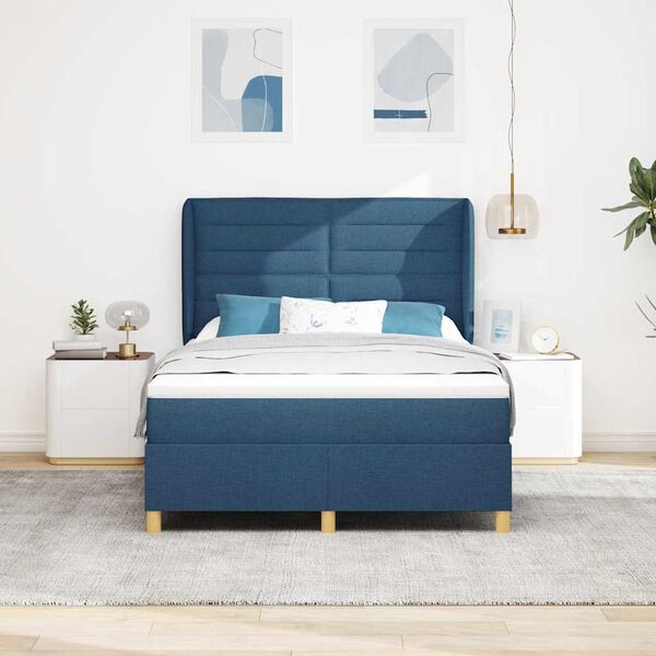 vidaXL Lit &agrave; ressorts avec matelas gris fonc&eacute; 90x190 cm Bleu tissu