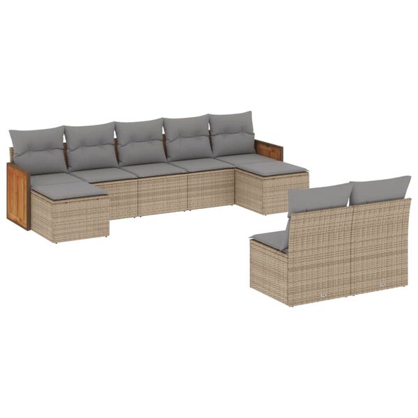 vidaXL Salon de jardin avec coussins 9 pcs beige r&eacute;sine tress&eacute;e