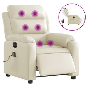 vidaXL Fauteuil de massage inclinable &eacute;lectrique cr&egrave;me similicuir
