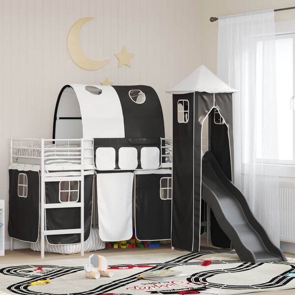 vidaXL Lit mezzanine pour enfants Blanc et Noir 100 x 190 cm M&eacute;tал