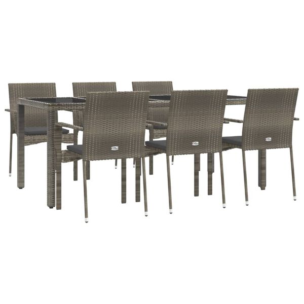 vidaXL Ensemble &agrave; manger jardin et coussins 7 pcs gris rotin