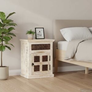 vidaXL Table de chevet Blanc 40 x 30 x 50 cm Bois de manguier massif