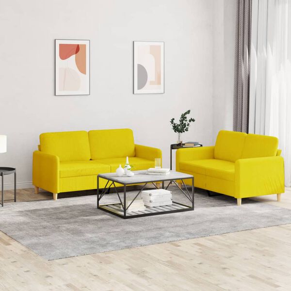 vidaXL Ensemble de canap&eacute;s 2 pcs avec coussins Jaune clair Tissu