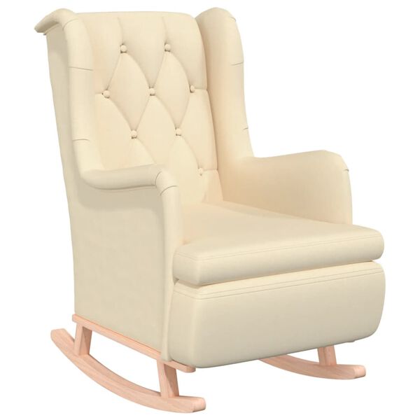 vidaXL Fauteuil avec pieds &agrave; bascule et tabouret Cr&egrave;me Tissu