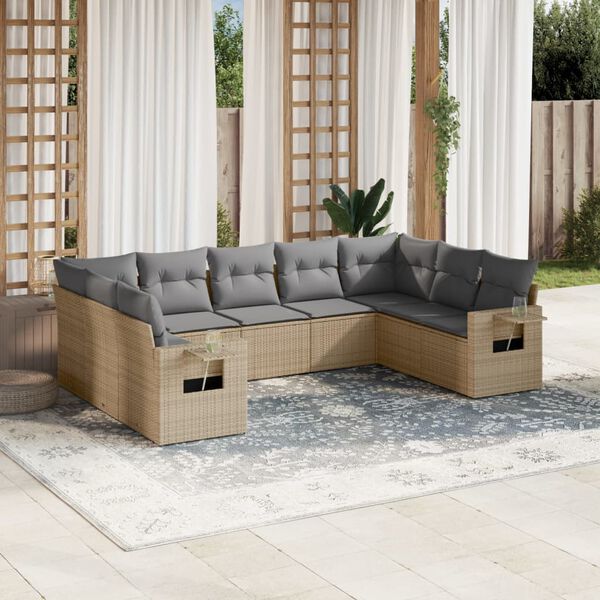 vidaXL Salon de jardin avec coussins 9 pcs beige r&eacute;sine tress&eacute;e