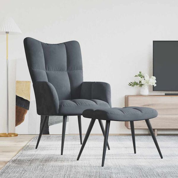 vidaXL Chaise de relaxation avec tabouret Gris fonc&eacute; Velours