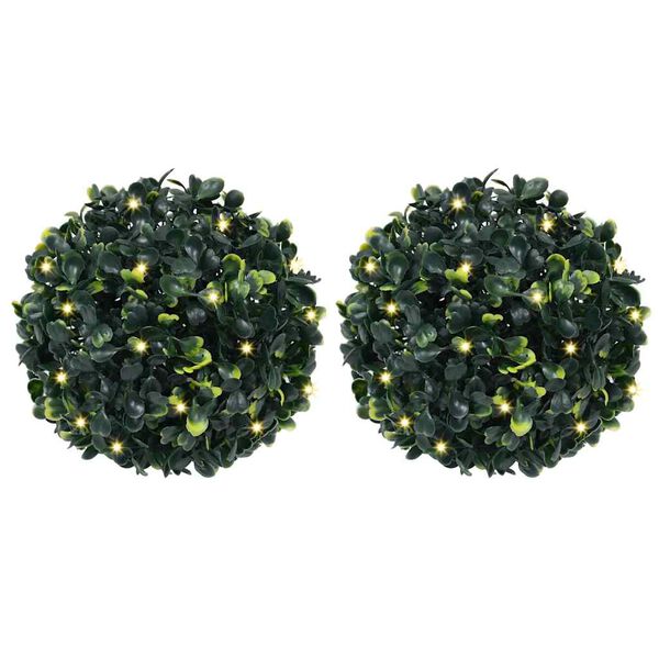 vidaXL Boules de buis artificielles avec lumières LED 2 pcs vert 22 cm
