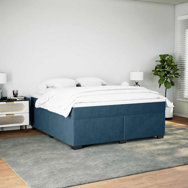 vidaXL Sommier &agrave; lattes de lit et matelas Bleu fonc&eacute; 180x200cm Velours