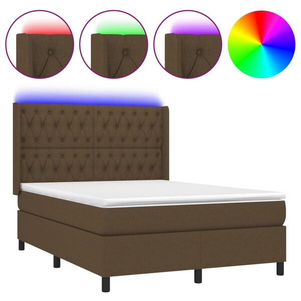vidaXL Sommier &agrave; lattes de lit matelas et LED Marron fonc&eacute; 140x190 cm
