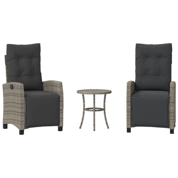 vidaXL Ensemble de bistro 3 pcs avec coussins gris r&eacute;sine tress&eacute;e
