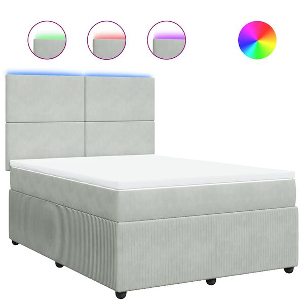 vidaXL Sommier &agrave; lattes de lit et matelas Gris clair 140x190cm Velours