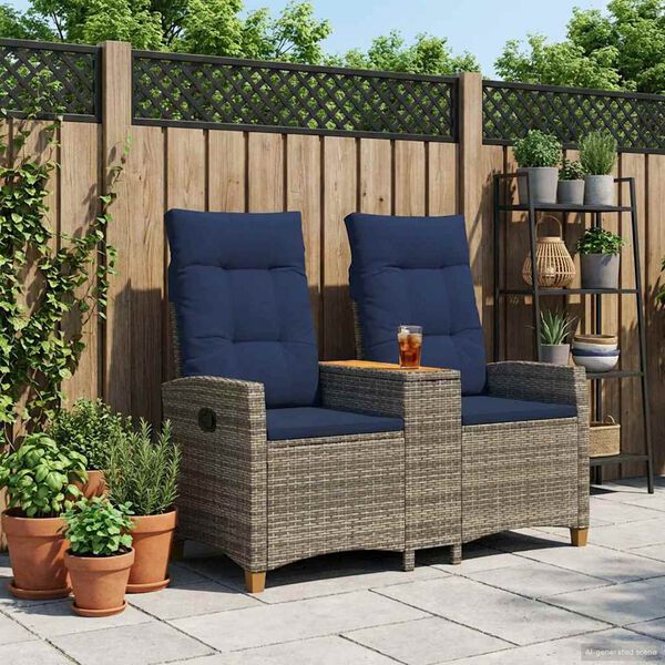 vidaXL Banc inclinable avec table Gris et bleu marine polyrotin
