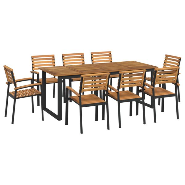 vidaXL Ensemble &agrave; manger de jardin 9 pcs bois d'acacia solide et m&eacute;tal