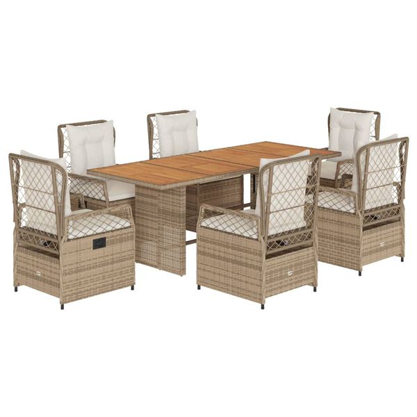 vidaXL Ensemble &agrave; manger de jardin et coussins 7 pcs beige poly rotin