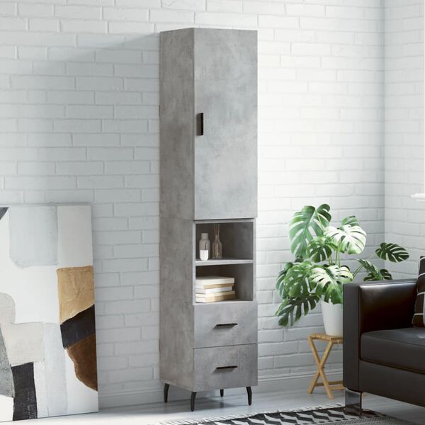 vidaXL Buffet haut Gris b&eacute;ton 34,5x34x180 cm Bois d'ing&eacute;nierie