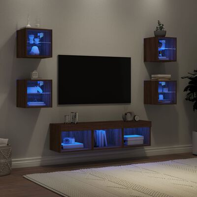 vidaXL Unités murales TV avec LED 7 pcs chêne marron bois d'ingénierie