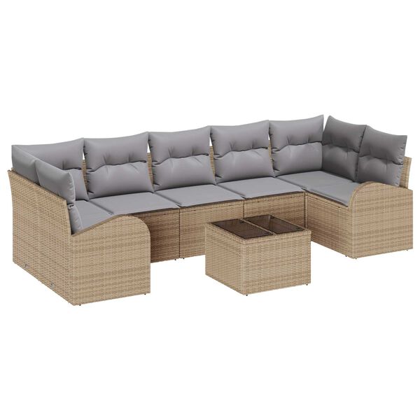 vidaXL Ensemble de canap&eacute; de jardin avec coussin 8 pcs Beige et gris