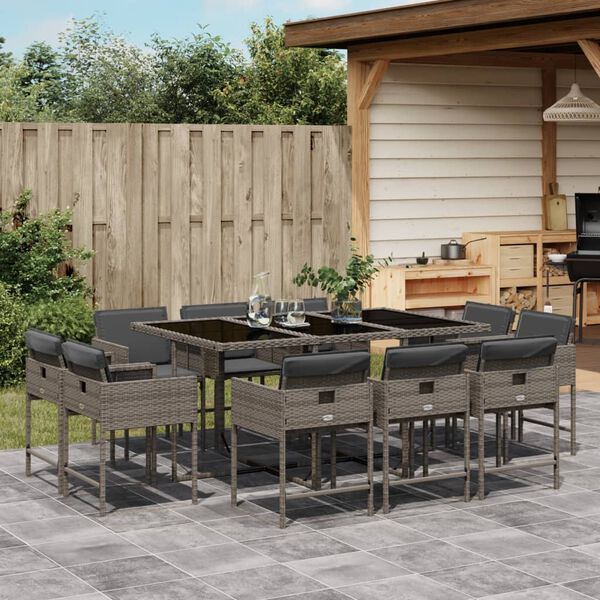 vidaXL Ensemble &agrave; manger de jardin 11pcs avec coussins gris poly rotin