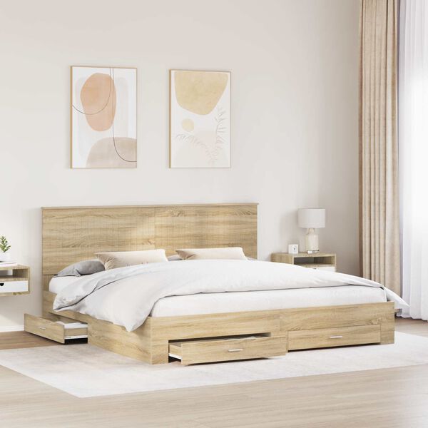 vidaXL Cadre de lit Ch&ecirc;ne Sonoma 200 x 200 cm Bois d'ing&eacute;nierie