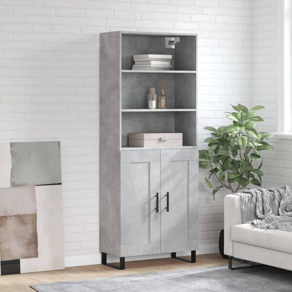 vidaXL Buffet haut Gris b&eacute;ton 69,5x34x180 cm Bois d'ing&eacute;nierie
