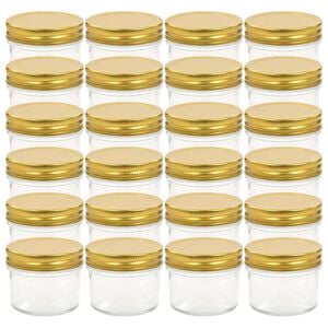 vidaXL 24 pcs Pots &agrave; confiture avec couvercles dor&eacute;s Verre 110 ml