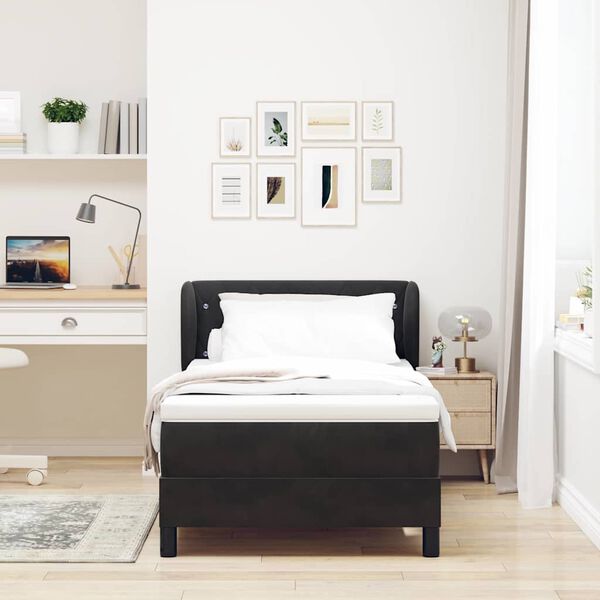 vidaXL Lit &agrave; ressorts avec matelas Noir 90 x 190 cm Velours