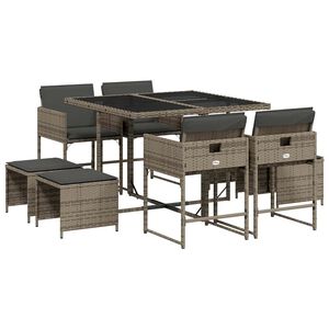 vidaXL Ensemble &agrave; manger de jardin 9 pcs coussins gris r&eacute;sine tress&eacute;e