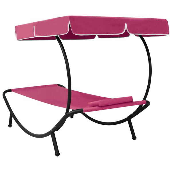vidaXL Lit de repos d'ext&eacute;rieur avec auvent et oreiller rose