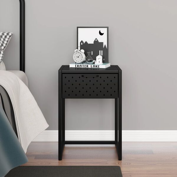 vidaXL Table de chevet Noir 38x35x54 cm Acier
