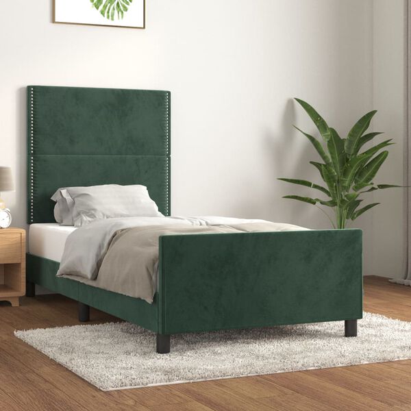 vidaXL Cadre de lit sans matelas vert fonc&eacute; 90x200 cm velours