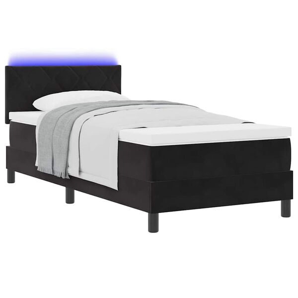 vidaXL Lit &agrave; ressort LED avec matelas Noir 90 x 190 cm Velours