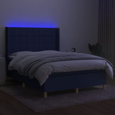 vidaXL Sommier tapissier avec matelas et LED Bleu 140x200 cm Tissu