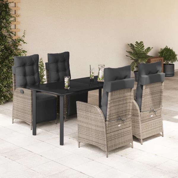 vidaXL Ensemble &agrave; manger de jardin 5 pcs coussins gris r&eacute;sine tress&eacute;e