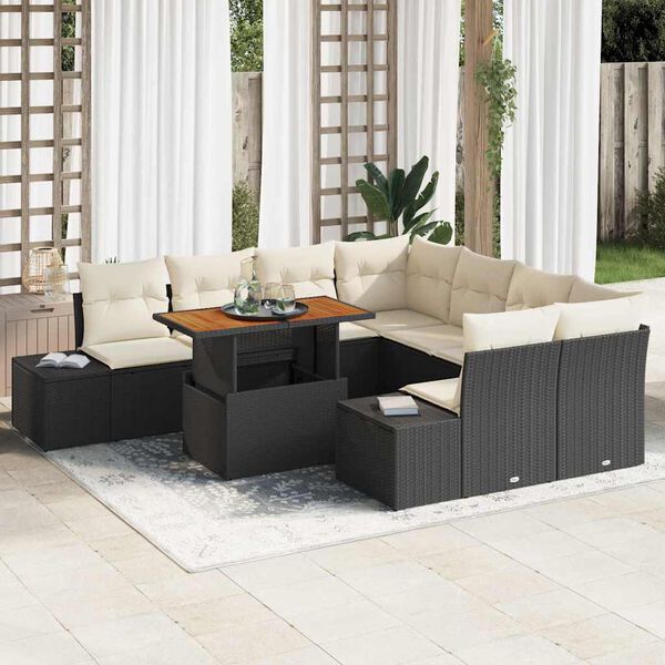 vidaXL Ensemble de salle &agrave; manger pour jardin 9 pcs Noir et Cr&egrave;me