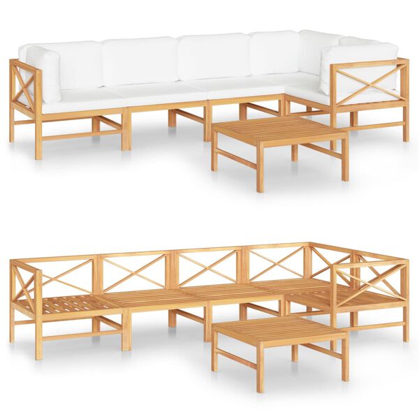 vidaXL Salon de jardin 6 pcs avec coussins cr&egrave;me Bois de teck solide
