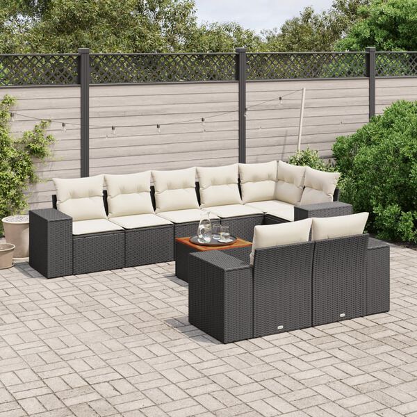 vidaXL Salon de jardin 9 pcs avec coussins noir r&eacute;sine tress&eacute;e
