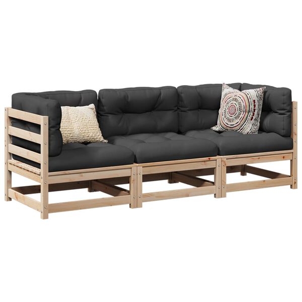 vidaXL Salon de jardin 3 pcs bois de pin massif