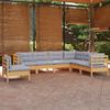 vidaXL Salon de jardin 7 pcs avec coussins gris bois de pin massif