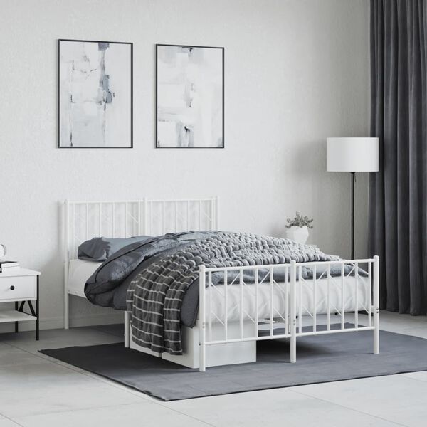 vidaXL Cadre de lit m&eacute;tal sans matelas et pied de lit blanc 120x200 cm