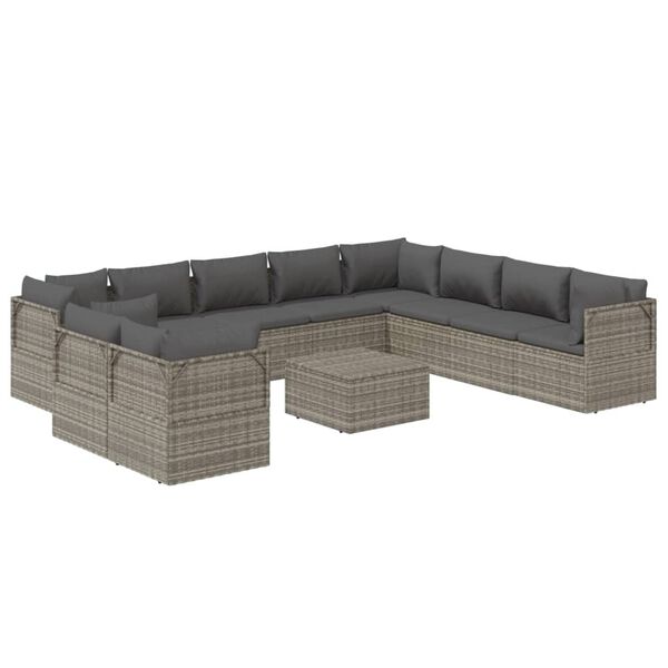 vidaXL Salon de jardin 11 pcs avec coussins Gris Résine tressée