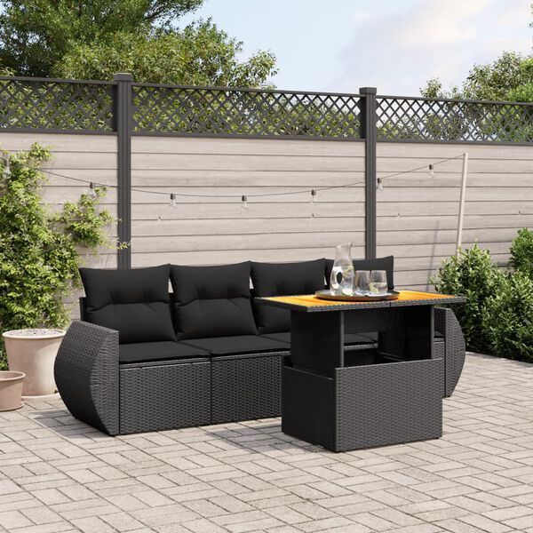 vidaXL Salon de jardin 5 pcs avec coussins noir r&eacute;sine tress&eacute;e