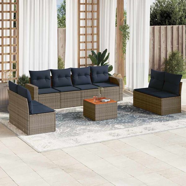 vidaXL Salon de jardin 9 pcs avec coussins gris r&eacute;sine tress&eacute;e