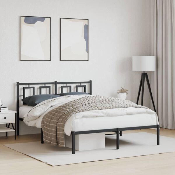 vidaXL Cadre de lit m&eacute;tal sans matelas avec t&ecirc;te de lit noir 140x190cm