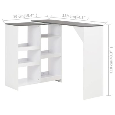 vidaXL Table de bar avec tablette amovible Blanc 138x39x110 cm