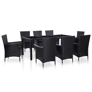 vidaXL Ensemble &agrave; d&icirc;ner d'ext&eacute;rieur 9 pcs R&eacute;sine tress&eacute;e Noir