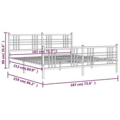 vidaXL Cadre de lit métal sans matelas et pied de lit blanc 183x213 cm