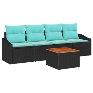 vidaXL Ensemble de canap&eacute; de jardin 5 pc Noir polyrotin
