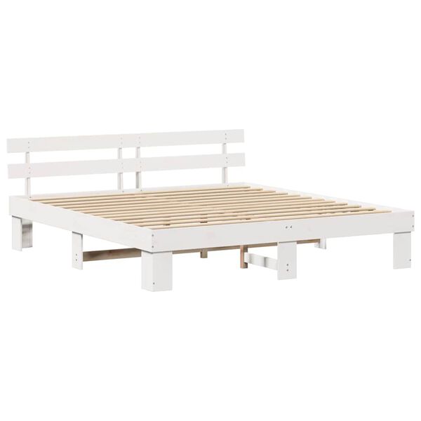 vidaXL Cadre de lit avec t&ecirc;te de lit Blanc 180 x 200 cm Pin massif