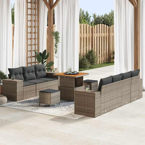 vidaXL Ensemble de canap&eacute; de jardin 10 pcs Gris Poly Rattan
